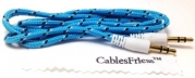 CablesFrLess (TM) 3ft 3.5mm Auxiliary (AUX) Audio Jack cable (Braided Style) (Blue)