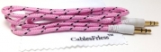 CablesFrLess (TM) 3ft 3.5mm Auxiliary (AUX) Audio Jack cable (Braided Style) (Pink)