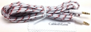 CablesFrLess (TM) 3.5mm Auxiliary (AUX) Audio Jack cable (Braided Style) (10ft White)