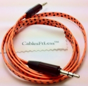 CablesFrLess (TM) 3ft 3.5mm Patterned Tangle Free Auxiliary (AUX) Cable (Polka Dot Orange)