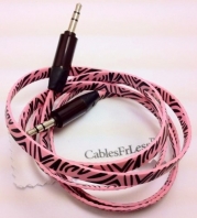 CablesFrLess (TM) 3ft 3.5mm Patterned Tangle Free Auxiliary (AUX) Cable (Zebra Pink)