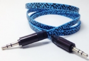 CablesFrLess (TM) 3ft 3.5mm Patterned Tangle Free Auxiliary (AUX) Cable (Leopard Blue)