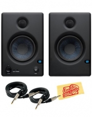 PreSonus Eris 4.5 High Definition 2-Way 4.5-Inch Near-field Studio Monitors Bundle with Two Instrument Cables, and Polishing Cloth - Pair
