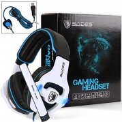 SADES SA903 7.1 Surround Sound Pro USB PC Stereo Gaming Headset with High Sensitivity Mic Wired Noise-Canceling Headband Headphone with High Sensitivity Microphone Volume-Control Blue LED lighting(White)