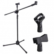 2 Clips Adjustable Stage Microphone Tripod Boom Stand