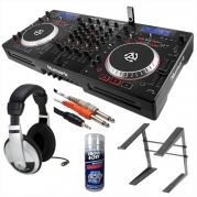 Numark MIXDECK QUAD UNIVERSAL DJ SYSTEM + On-Stage Laptop Computer Stand + Samson HP10 Playback Headphone + Accessory Kit