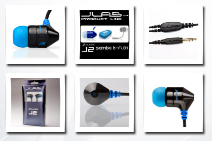 JLAB jbuds j2 premium hi-fi noise-isolating earbuds style headphones (black/electric blue)