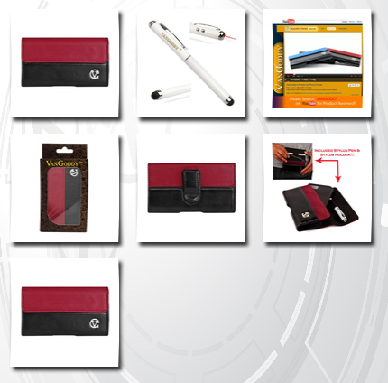 VG red portola holster hard case with stylus pen holder by vangoddy for lg optimus elite ( ls696 ) + black compatible earbud earphones with hands free microphone + 3 in 1 executive stylus pen (led light, laser, touch tip)!!